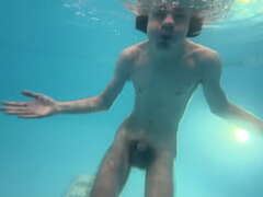 Deepthroating Bubbles Underwater: Lad\'s Naked Pool Play with Ginormous Rosy cigar Swimming Pool Teenager